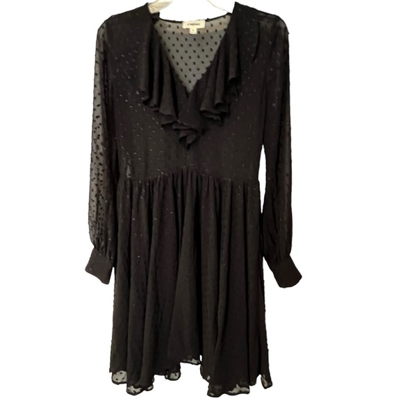 Gorgeous L’Agence Swiss Dot Long Sleeve Black Chiffon Mini Dress 2 whimsygoth - Picture 2 of 12